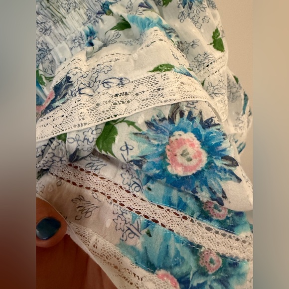 *LIKE NEW* LoveShackFancy Natasha Cotton Lace Trim Floral Ruffle Mini Dress - Picture 3 of 10